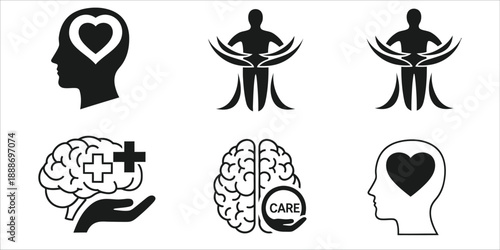 Mental Health Care and Emotional Support Silhouette Icon for Therapy and Counseling