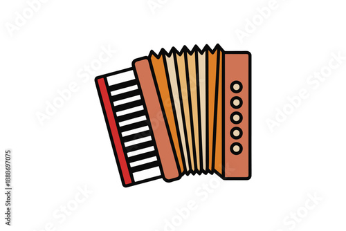 Red accordion vector icon illustration for traditional folk music and classical orchestral concerts