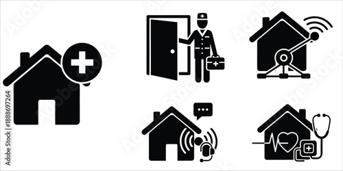 Home Healthcare and Remote Medical Assistance Silhouette Icon for Modern Care Services