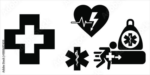 Emergency Medical Response and First Aid Silhouette Icon for Healthcare Services