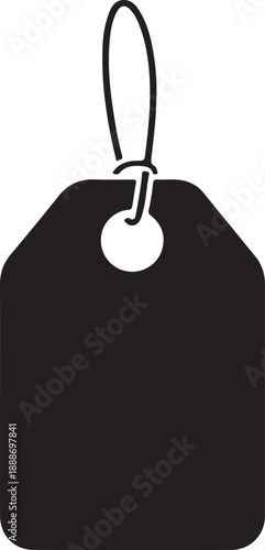 Silhouette of a black tag with string objects tools