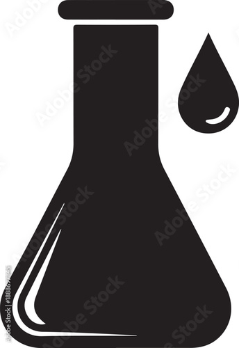 Silhouette of laboratory flask and drop science equipment