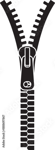 Silhouette of a zipper with two sides and slider objects tools