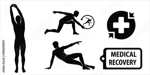 Rehabilitation Therapy and Physical Recovery Silhouette Icon for Medical Treatment