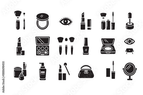 Makeup and Beauty Icon Set: Black Vector Symbols for Cosmetics, Skin Care, and Fashion Branding