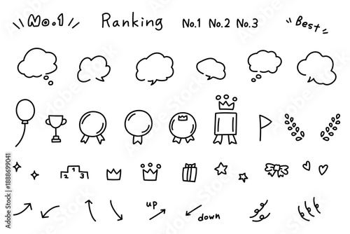 ゆるくてかわいい手描き風の吹き出しとランキング素材