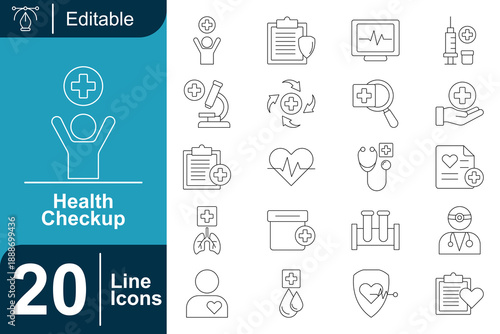 Health Checkup Line Icons A Comprehensive Set of Medical and Wellness Graphics for Various Applications
