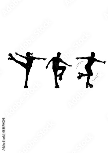 Quad Roller Skating Silhouette, Retro Dance Skate Lifestyle, Urban Fitness and Street Culture Night Activity Vector Design