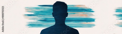 Drip Grunge Identity concept. Silhouette against a textured, abstract background with blue hues.