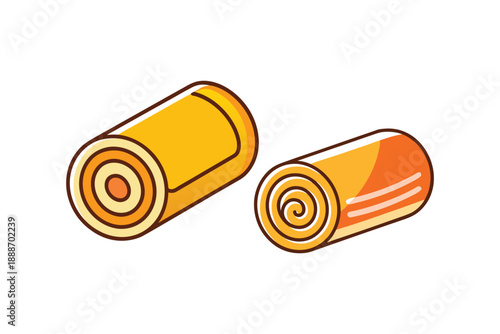 Traditional orange swiss roll cake slice vector illustration isolated on white background flat art