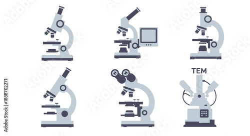 Collection of Detailed Laboratory Microscope Icons, isolated white background