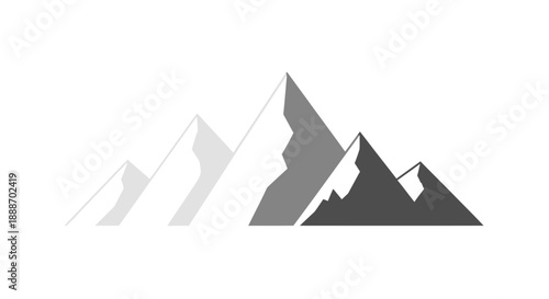 Abstract Gray Mountains Landscape Icon on Isolated White Background, Symbolizing Nature and Adventure