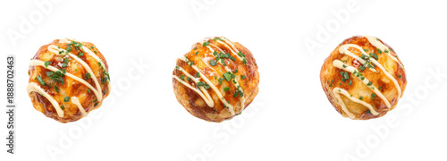 Delicious takoyaki balls on transparent background food photography studio
