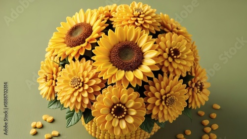 Wallpaper Mural Bouquet of Sunflowers on Green Background. Torontodigital.ca