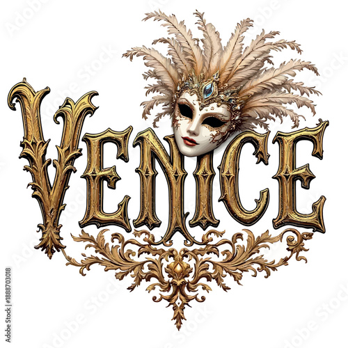 Vsai venice carnival masquerade mask with ornate gold lettering