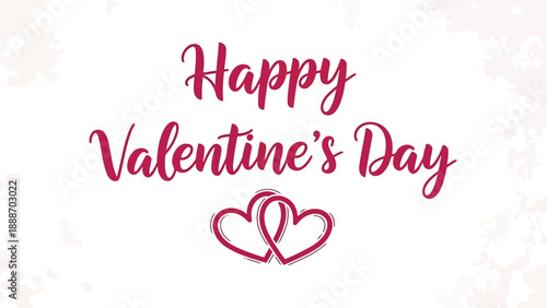A festive valentine s day greeting featuring elegant calligraphy and two intertwined hearts on a pink