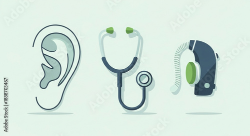 Hearing aids and medical equipment for ear health checkups with stethoscope