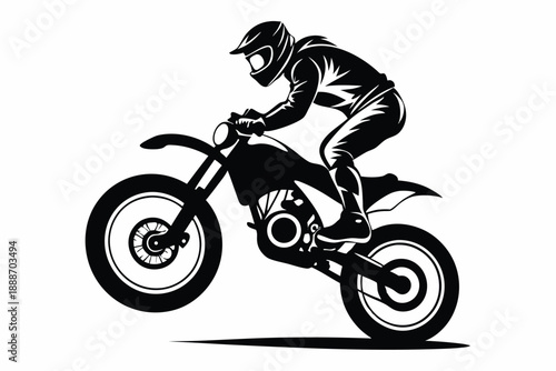 motorcyclist doing stunt line art silhouette vector illustration