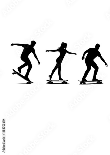 Longboard Dancing Silhouette, Skateboarder Performing Steps on Board, Urban Flow and Creative Movement Sport Vector Graphic