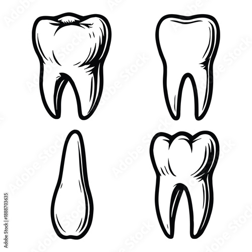 Human teeth icons for dental care and oral hygiene concepts