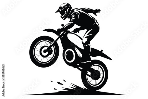 motorcyclist doing stunt line art silhouette vector illustration