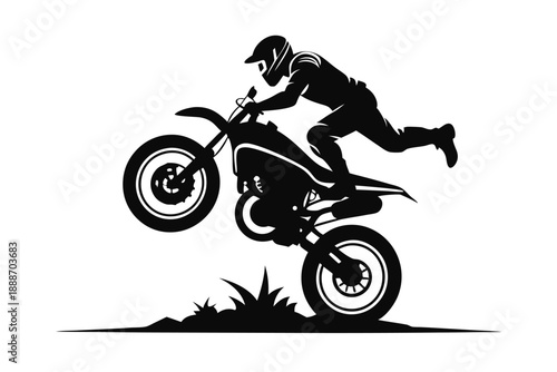 motorcyclist doing stunt line art silhouette vector illustration