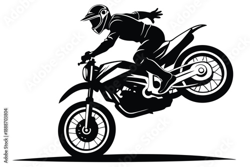 motorcyclist doing stunt line art silhouette vector illustration