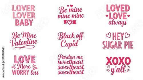 A collection of romantic phrases and typographic designs in shades of pink perfect for valentine s