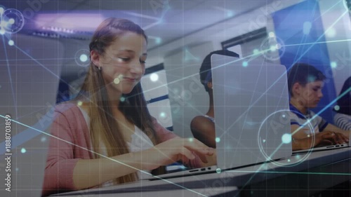 Animation of network of connections over connections over schoolboy talking