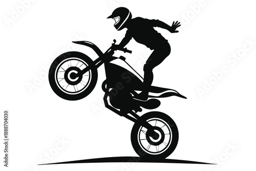 motorcyclist doing stunt line art silhouette vector illustration
