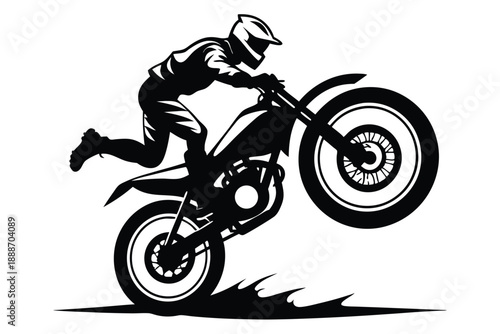 motorcyclist doing stunt line art silhouette vector illustration