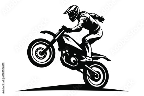 motorcyclist doing stunt line art silhouette vector illustration