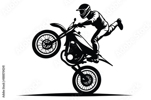 motorcyclist doing stunt line art silhouette vector illustration