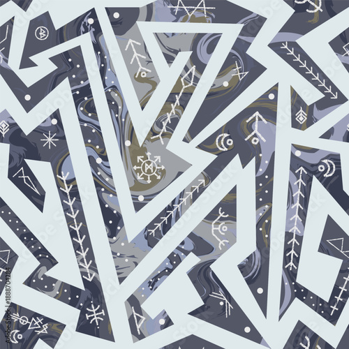 Grey Mystic Rune Seamless pattern