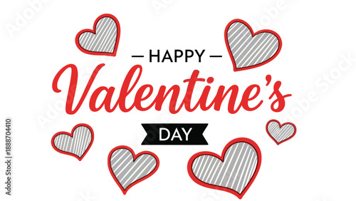 A cheerful valentine s day greeting featuring decorative hearts and playful script typography