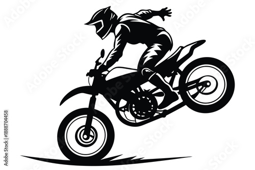 motorcyclist doing stunt line art silhouette vector illustration