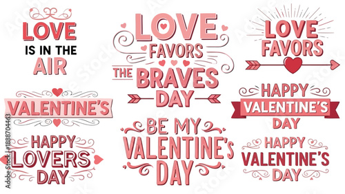 A vibrant collection of valentine s day themed graphics and lettering showcasing love and affection