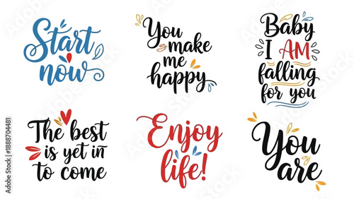 Collection of beautifully designed inspirational and romantic hand lettered typography quotes presented in various styles