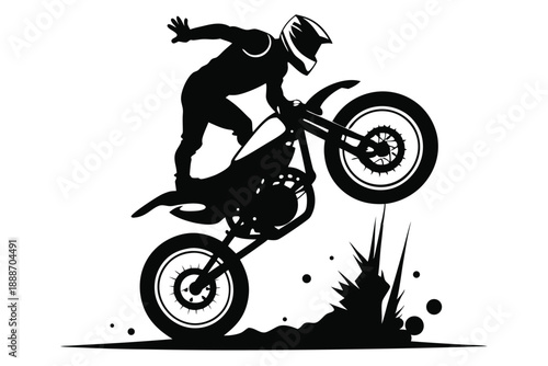 motorcyclist doing stunt line art silhouette vector illustration