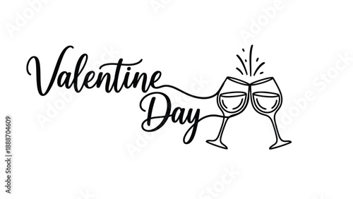 A valentine s day sketch depicts two elegant champagne glasses toasting conveying celebration and romance