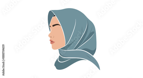 Minimalist Vector Illustration of Woman Wearing Blue Hijab