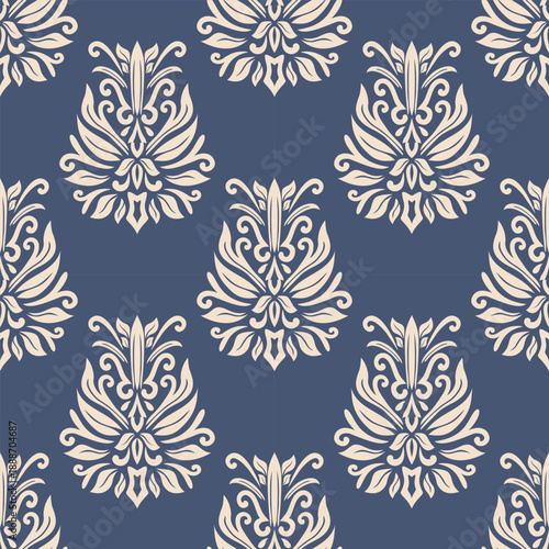 Damask seamless repeat element pattern. Beautiful luxury vintage floral damask vector illustration. Design for wallpaper, decorative, texture, textile, ornament, wrapping, shirts, clothing