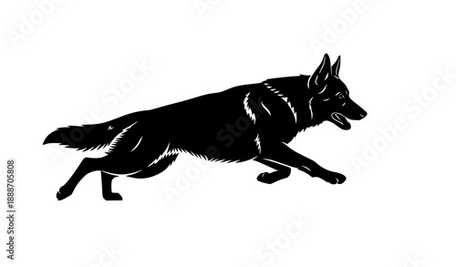 Running german shepherd silhouette vector dog isolated on white