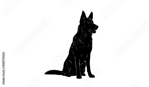 Sitting german shepherd dog silhouette vector isolated on white