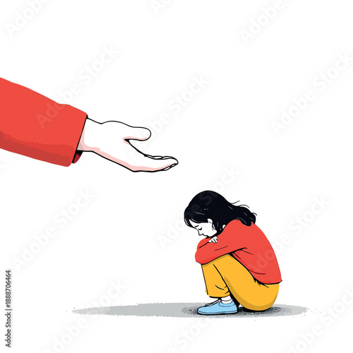 Vsai helping hand reaching out to sad lonely woman