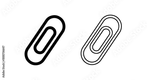 Paper clip icons, solid and outline styles, for fastening documents, organizing papers, and office supplies