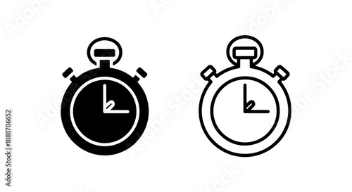 Stopwatch icons, solid black and outline, representing timekeeping, speed, and deadlines