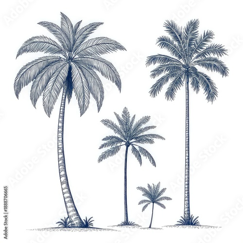 set of palm tree silhouette ,outline isolated on white background
