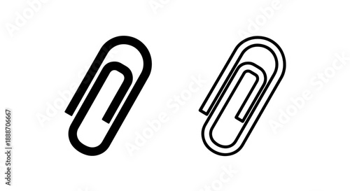 Paper clip icons, solid black and outline versions, for attaching papers and office organization