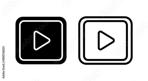 Black and white play button icons, signifying media playback, video start, or streaming.